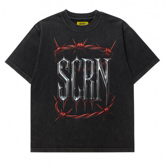 SCRN Original T-Shirt – Vintage Oversized, Barbed Chrome Print