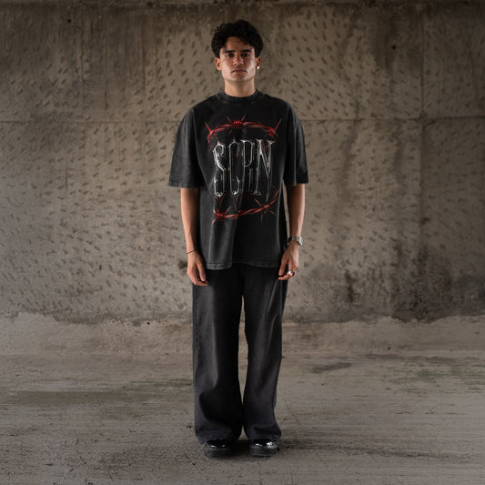 SCRN Original T-Shirt – Vintage Oversized, Barbed Chrome Print